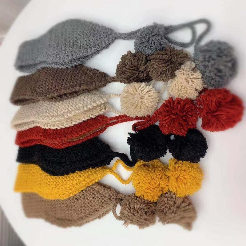 Mũ len giữ ấm trang trí quả bông xinh xắn cho nữ