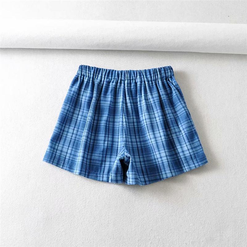 Stvy Màu Xanh Dương Kẻ Sọc Quần Short Nữ 2020 Mùa Hè Nữ Lưng Thun Cotton Quần Short Nữ