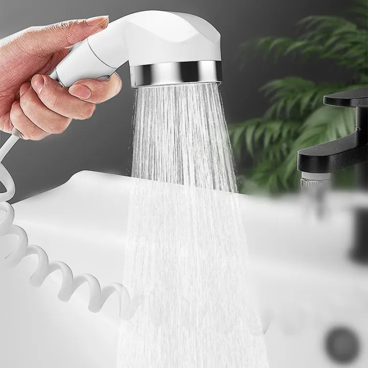 Vòi sen dùng cho tiệm gội đầu, có chức năng nút tắt mở nước, đầu vòi sen gội đầu tăng áp màu trắng