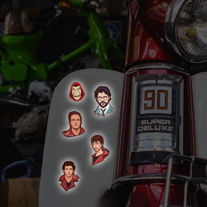 14 Characters Money Heist - Reflective Sticker hình dán phản quang 3M Premium