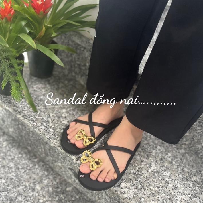 Dép xỏ ngón nữ dây chéo phối nơ(sandal đồng nai)