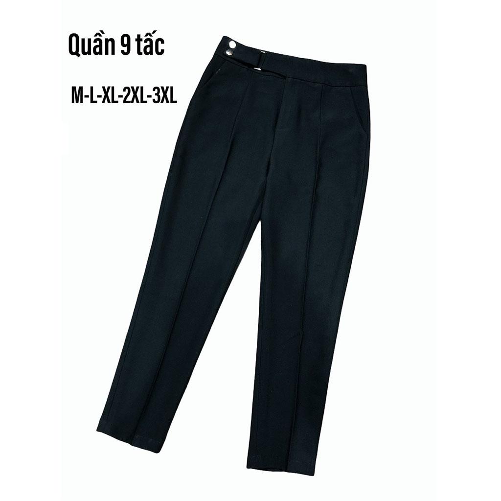 Quần lửng dài cạp cao cúc lệch tôn dáng màu đen