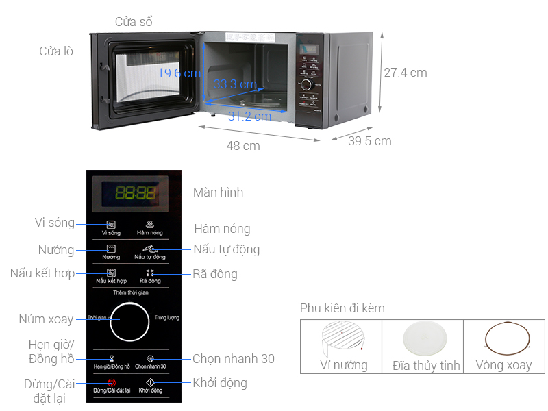 Lò vi sóng có nướng 23 lít Panasonic NNGD37HBYUE - Hàng chính hãng