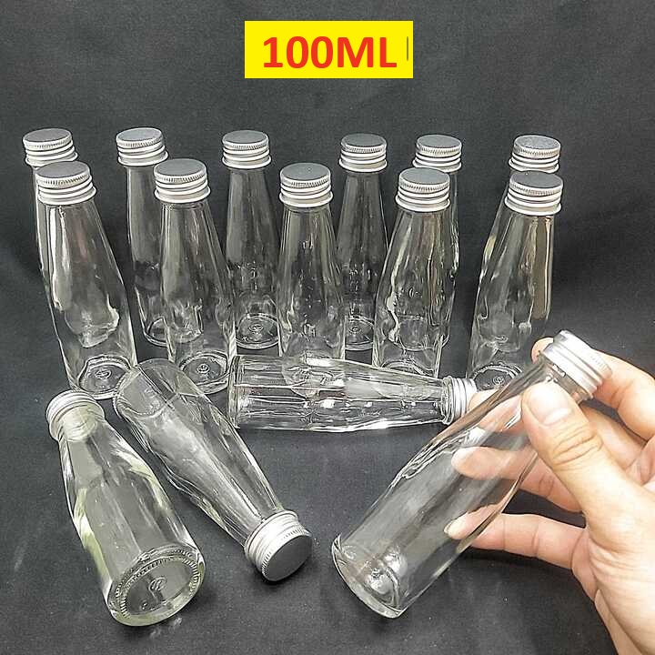 Lọ Thủy Tinh Nhỏ 100ml (combo 15 cái) trụ cao nắp thiếc bạc – Chai thủy tinh nhỏ - Chai thủy tinh đựng thức uống