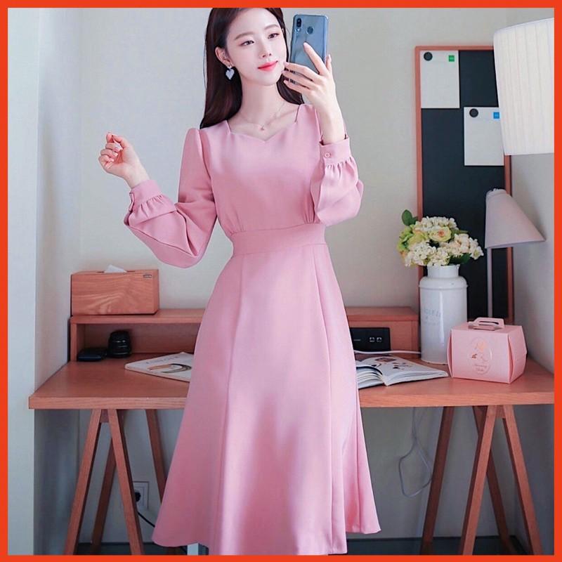 Đầm Suông Hồng Cột Nơ