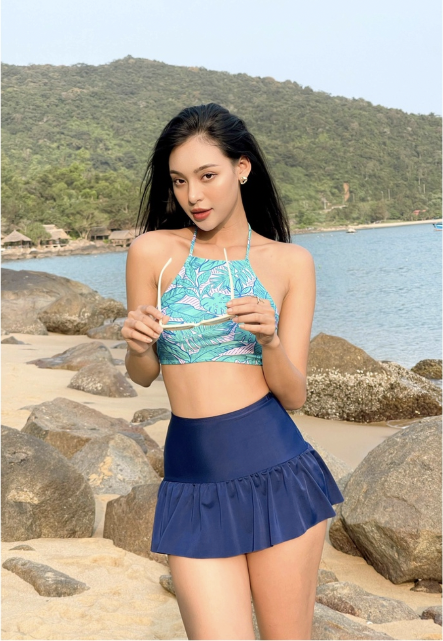 Quần bơi Nữ BIKINI PASSPORT kiểu Váy bẻo ngắn- màu xanh Navy - BS231_NV