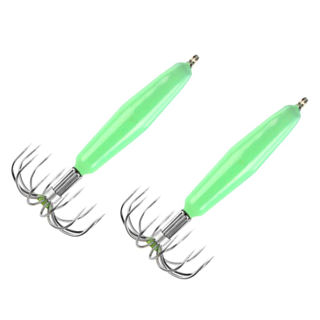 2xStainless Steel Luminous Squid Jig Hook Barrel Umbrella Octopus Hook 8.2cm