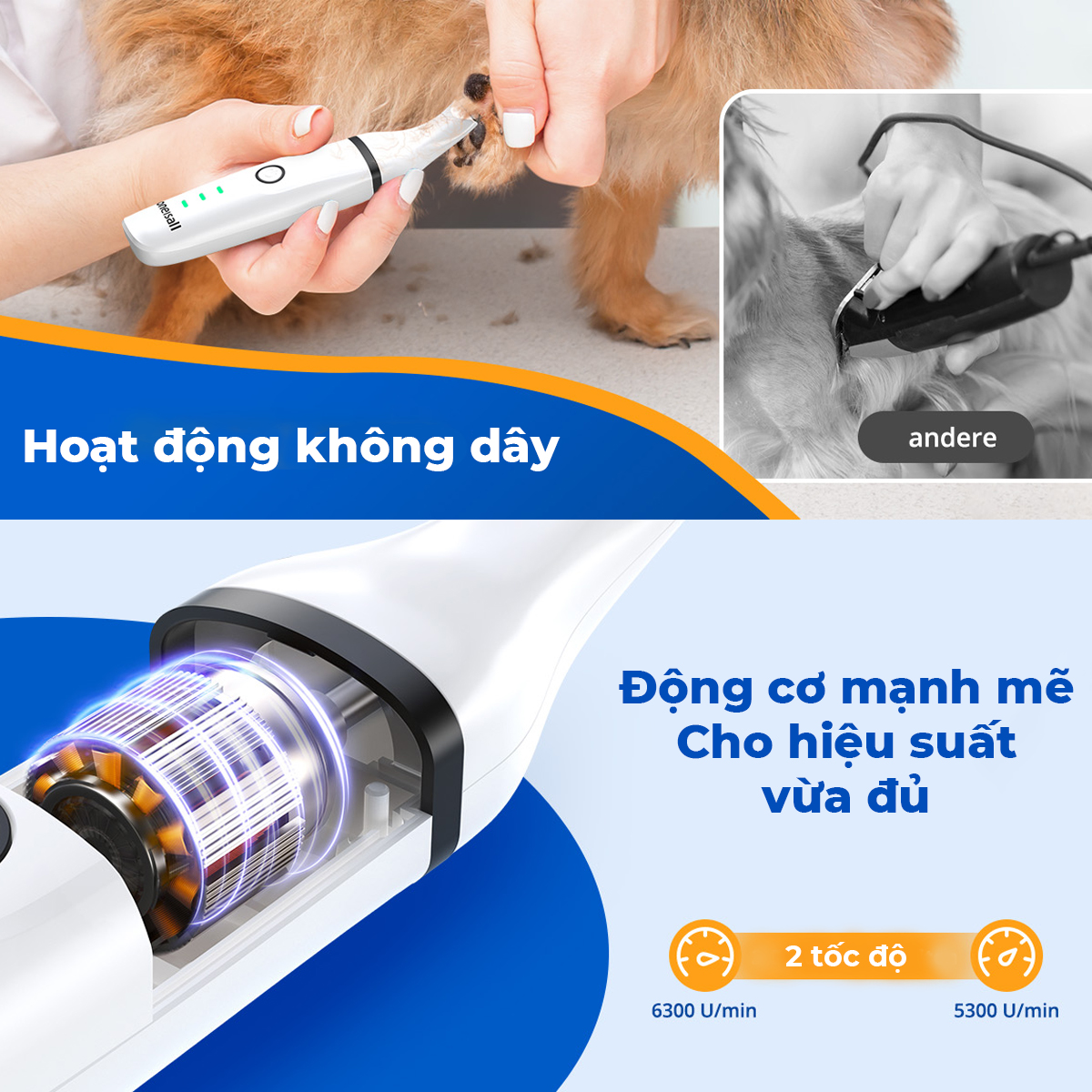 Tông đơ cắt tỉa lông thú cưng 4 trong 1 Oneisall N12 2 tốc độ - Hàng Chính Hãng