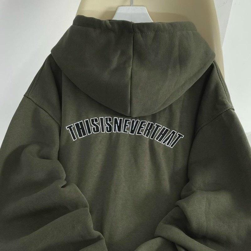 Áo Khoác Hoodie THISIS Vải Nỉ Kiêu Zip Kéo Phối Chữ Thêu Kèm Nón Rộng Phong Cách Ulzzang Hàn Quốc Hot Trend Mới