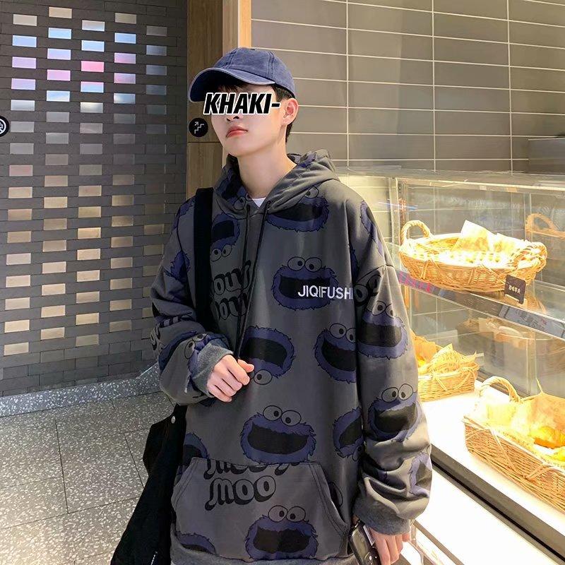 NEW Áo Hoodie Dáng Rộng Có In Hình Hoạt Hình Thời Trang Phong Cách Cho Nam