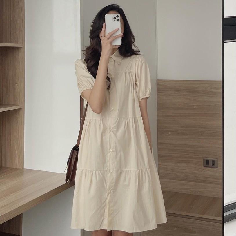VÁY BABYDOLL HÀN QUỐC XẾP TẦNG, CỔ SƠ MI DÁNG DÀI ULLZANG MẶC LÊN CỰC DỄ THƯƠNG RÔ STORE V01