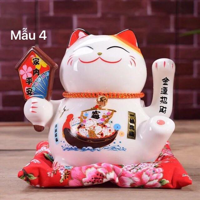 Mèo thần tài may mắn Maneki Neko 16cm vẫy tay (kèm pin và đệm