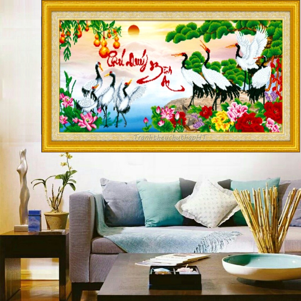 Tranh đính đá phú quí bình an LV358 117 x 58 cm chưa đính