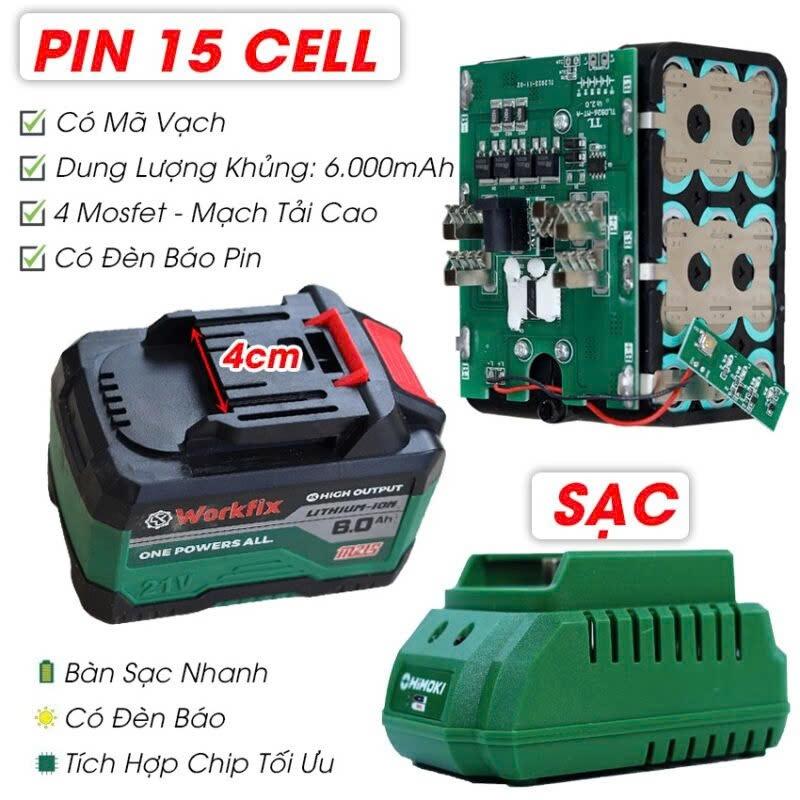 Máy khoan đục bê tông pin WORKFIX WF-RH3003PRO, Anti-kickback, giảm rung chấn RVT, 3 chức năng, 6 tốc độ