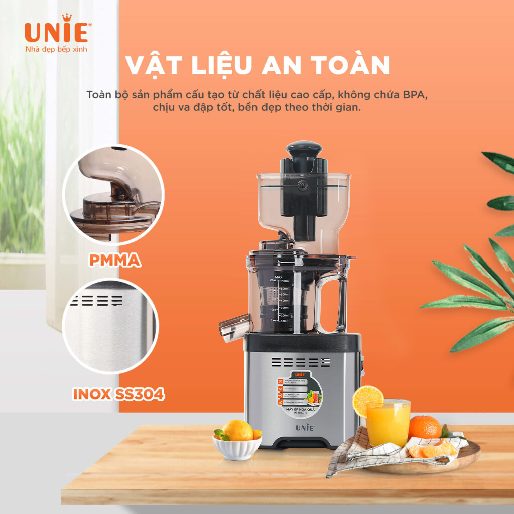 Máy ép chậm UNIE USJDC71S công suất 400W, Ép kiệt bá lọc giữ trọn dinh dưỡng-hàng chính hãng Bảo hành 2 năm