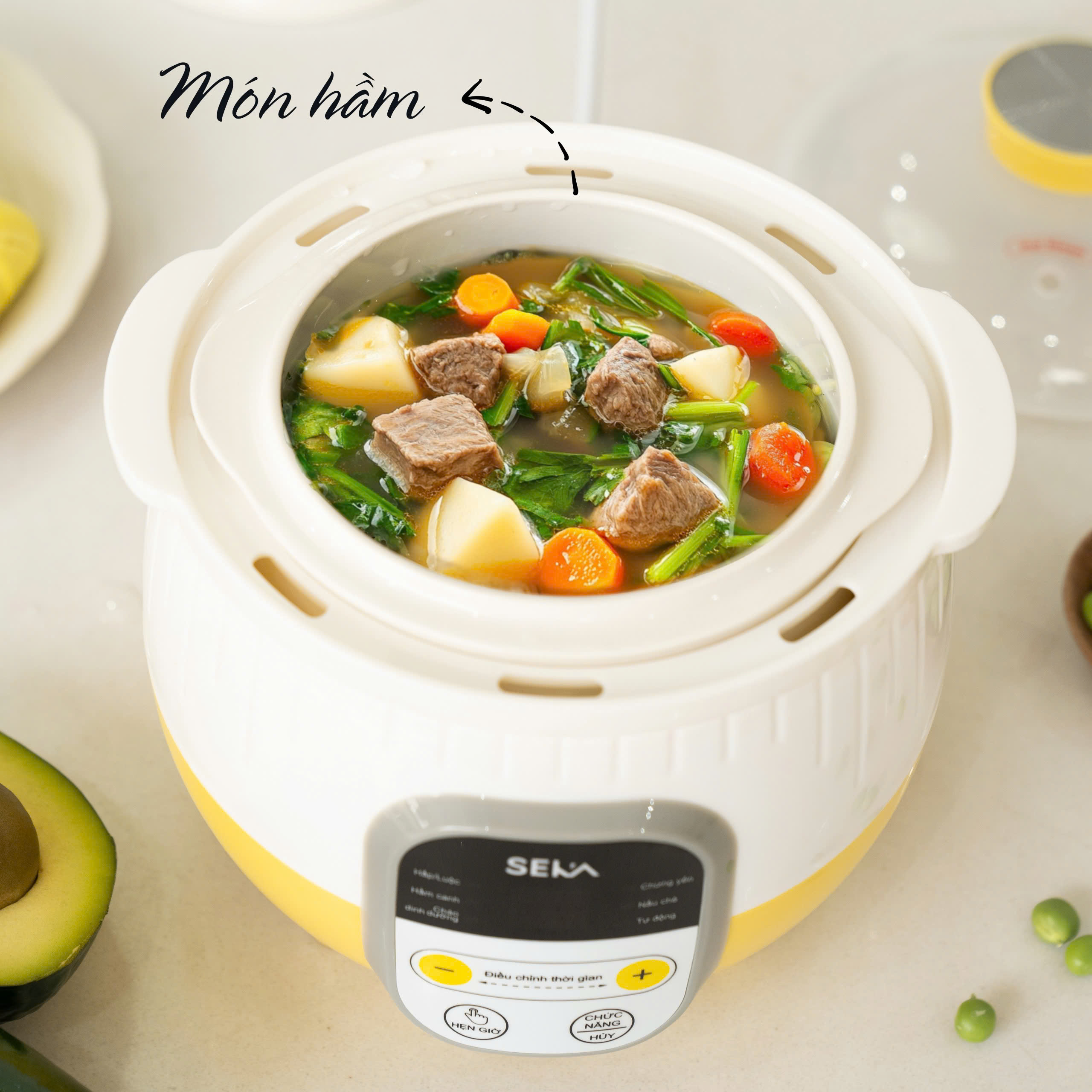 (Model 2025) Nồi Nấu Chậm Đa Năng SEKA SK6132 Nồi Nấu Cháo, Ninh Hầm Hấp 0.8L Hàng Chính Hãng