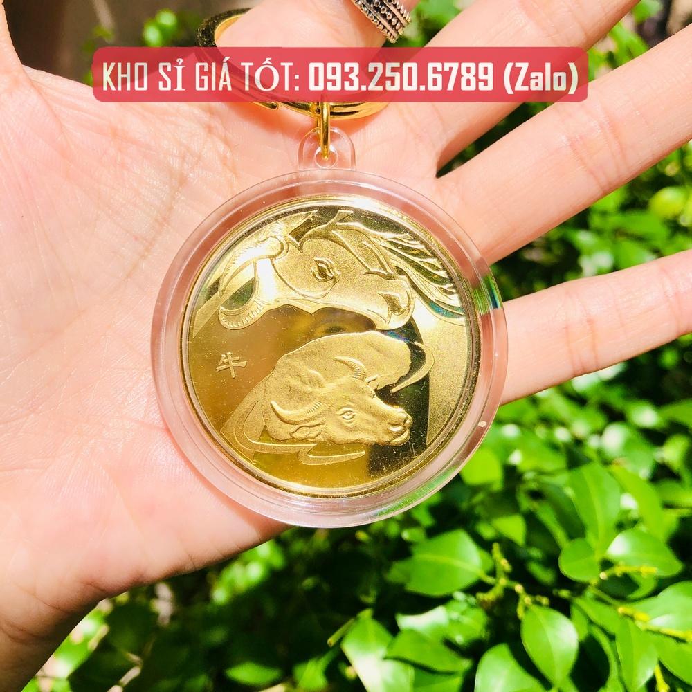 Móc Khóa Đồng Xu Khắc Hình 12 Con Giáp, Niken Mạ Vàng Phong Thủy - AnNhien