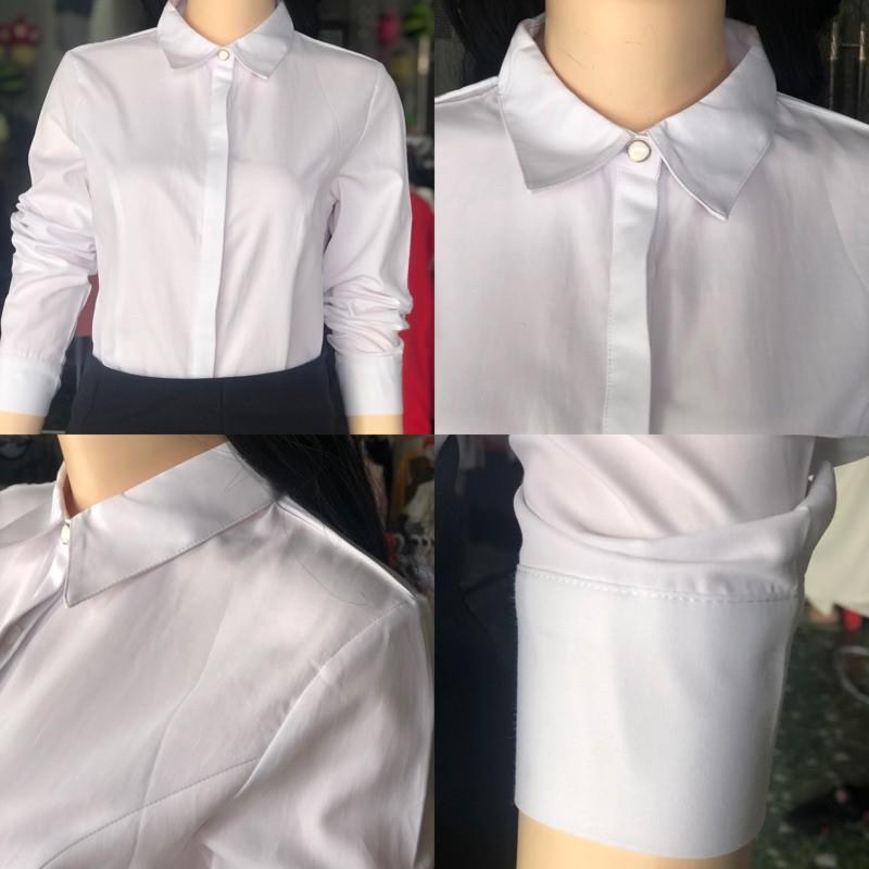Áo sơ mi nữ dài tay giấu cúc basic
