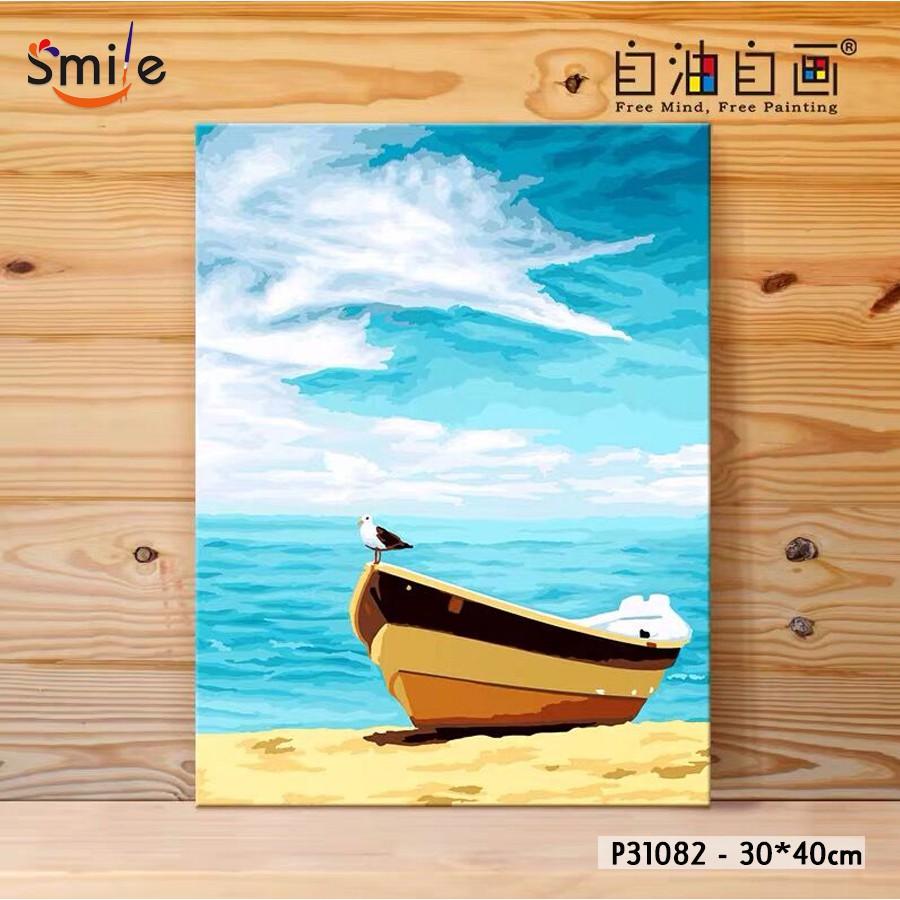 Tranh tự tô màu theo số cao cấp Smile FMFP Biển xanh mây trắng P31082