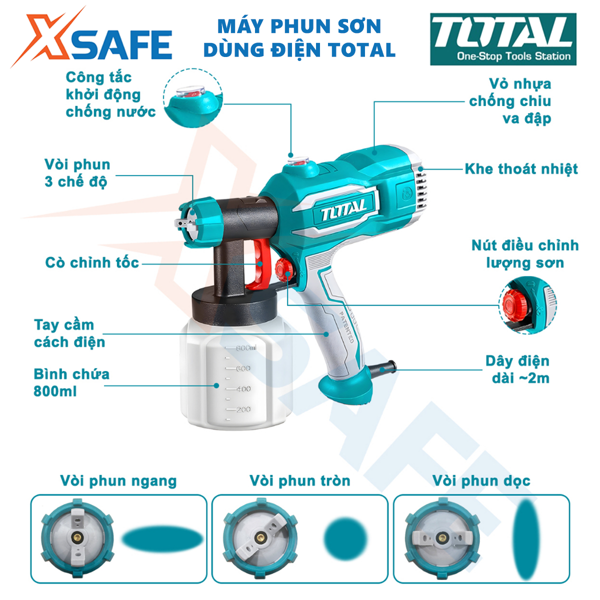 Máy phun sơn dùng điện TOTAL TT3506 Súng phun sơn 220-240V, công suất 450W, lưu lượng tối đa 380ml/phút - Chính hãng