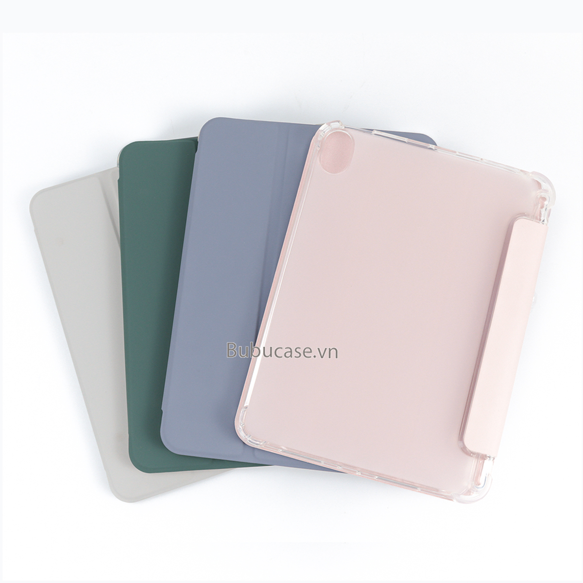 Bao Da Cho iPad Màu Pastel, Có Khay Đựng Bút, Mặt Lưng Silicone Trong Mờ - Tặng Kèm Sticker DIY Cá Tính