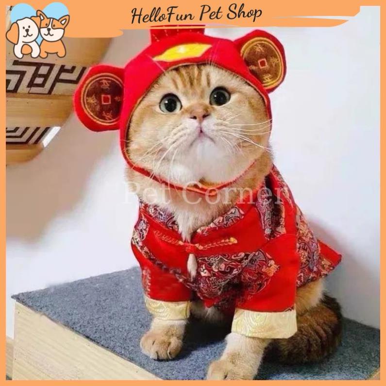 Hình ảnh Quần áo Tết cho chó mèo, bộ đồ Tết lót lông cho thú cưng