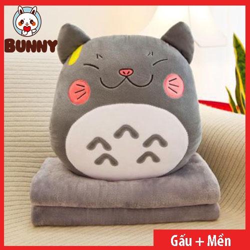 Bộ Chăn gối văn phòng gấu bông mèo xám siêu đáng yêu chất liệu vải nhung co giãn 4 chiều siêu mềm mịn