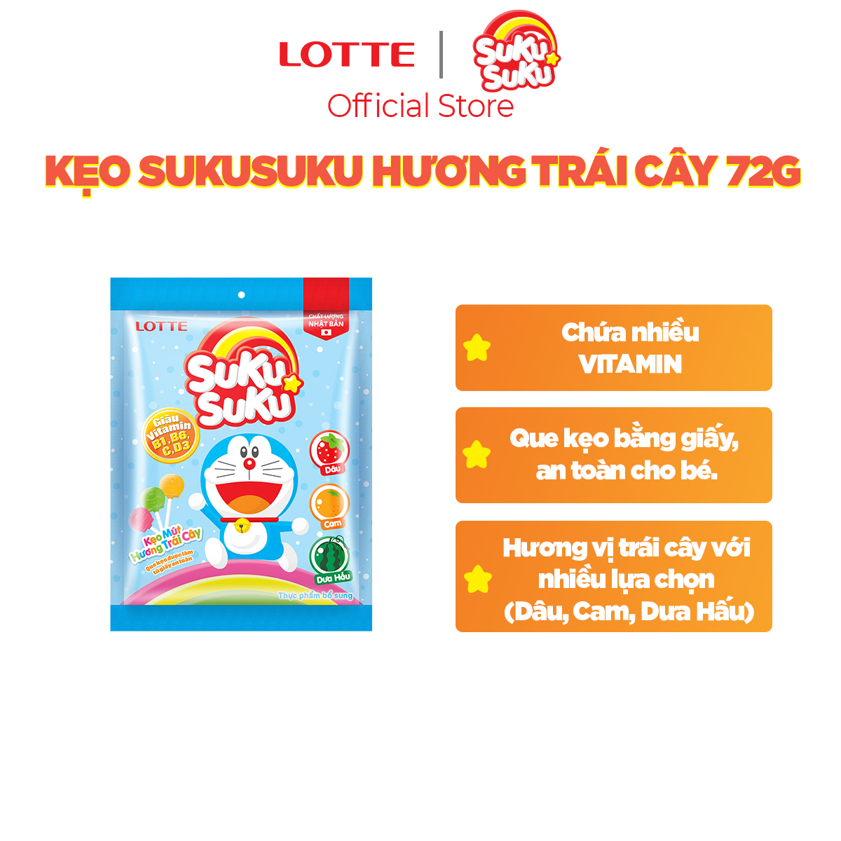 Kẹo SukuSuku hương trái cây 72 g