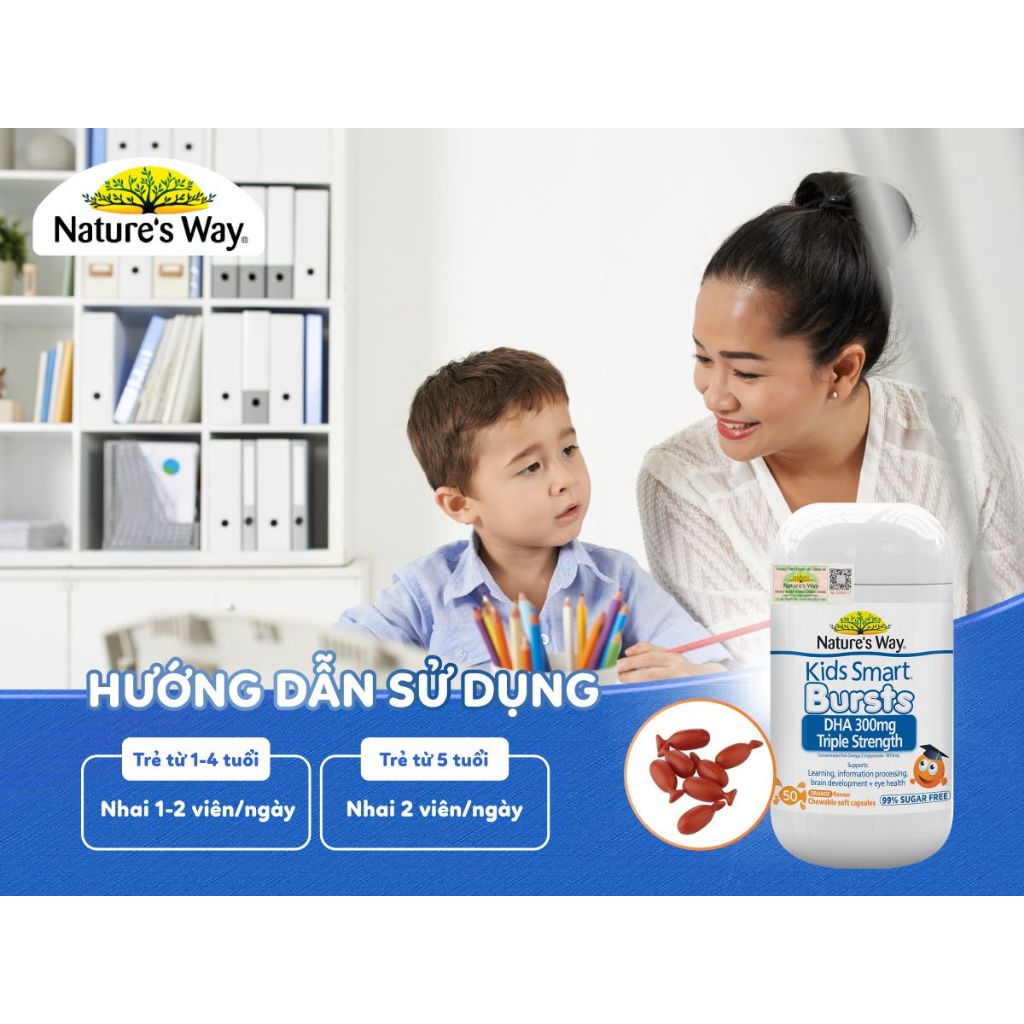 Viên Nhai DHA Cho Bé Nature's Way Kids Smart DHA 300mg Triple Strength (50 viên)