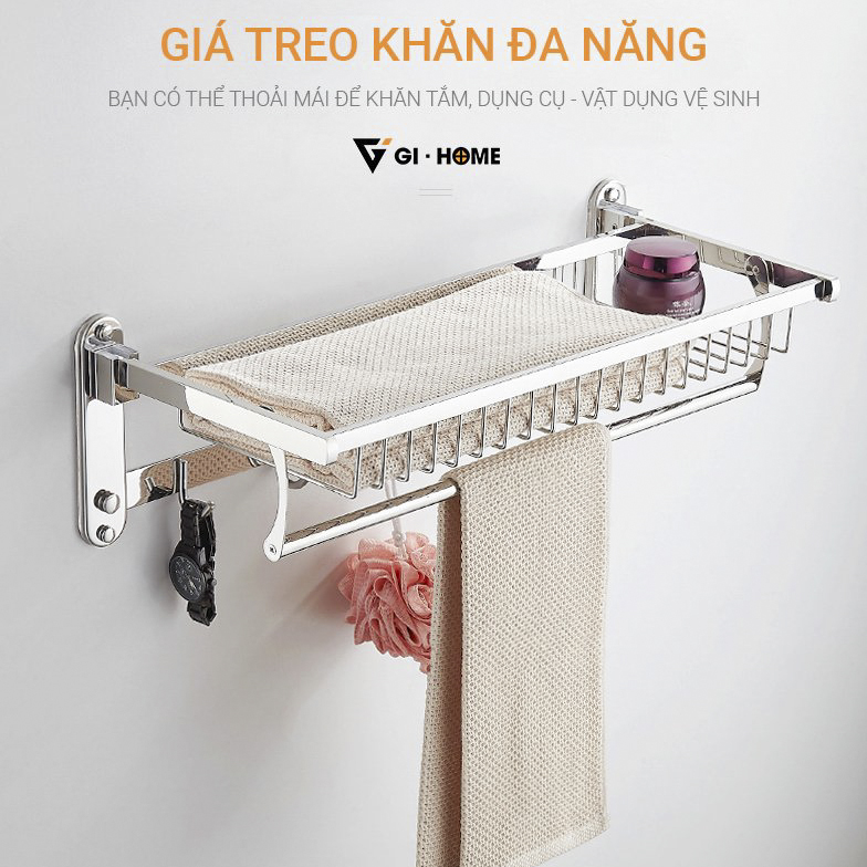 Kệ treo khăn nhà tắm inox 304 cao cấp B09 - Giá treo khăn nhà tắm đa năng gấp gọn - Kệ để xà bông phòng tắm