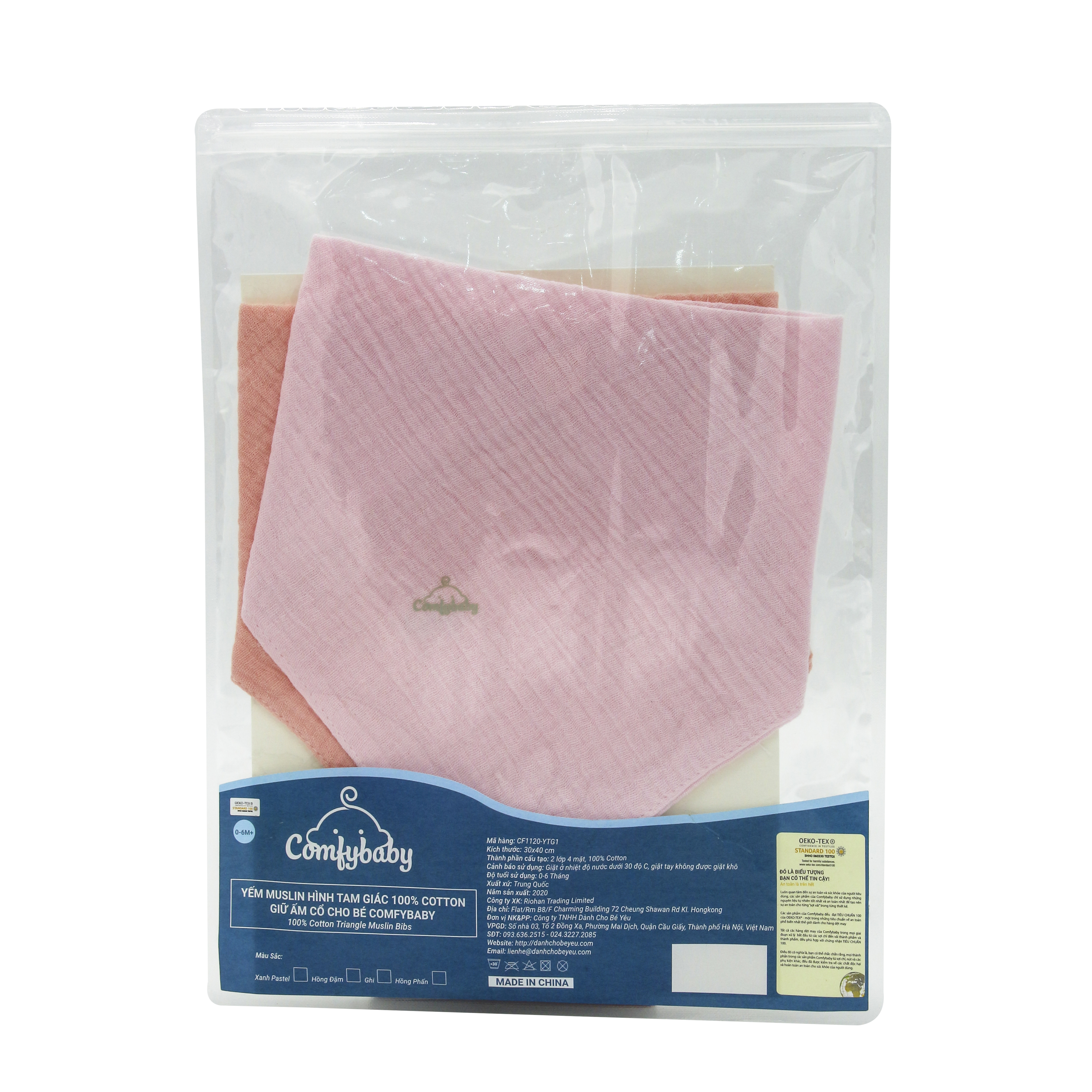 Set 2 yếm tam giác cho bé giữ ấm cổ từ sơ sinh tới 1 tuổi - 2 lớp vải Muslin cotton 100% - Comfybaby