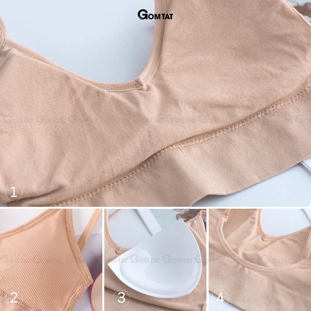 Áo Bra nữ thun GOMTAT gân tăm 2 dây mảnh nâng ngực, áo lót nữ thoáng khí hở lưng chữ U gợi cảm -BRACHU-U-007