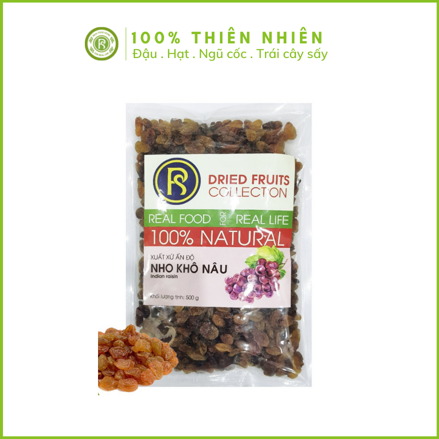 500G Nho Khô Nâu Real Food Làm Snack, Làm Bánh &amp; Sinh Tố Ngọt Ngào &amp; Giàu Dinh Dưỡng (Brown Raisin)