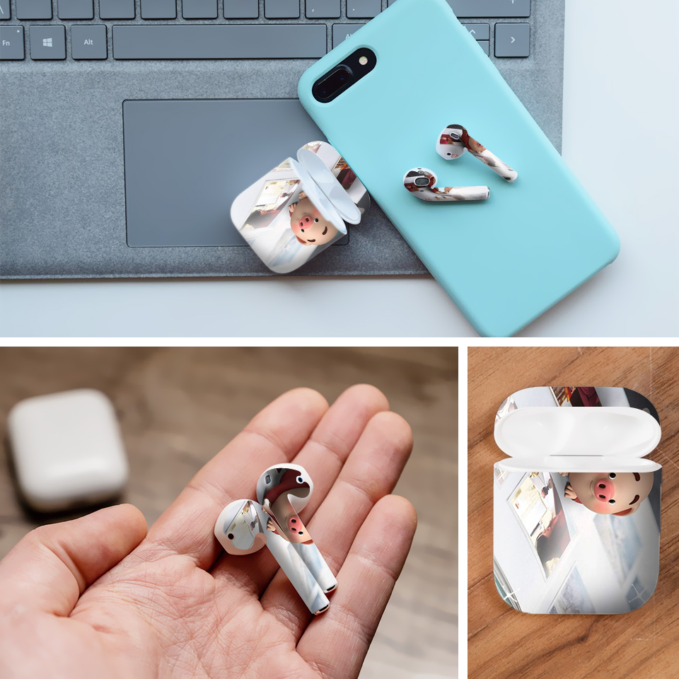 Miếng dán skin chống bẩn cho tai nghe AirPods in hình Heo con dễ thương - HEO2k19 - 025 (bản không dây 1 và 2)