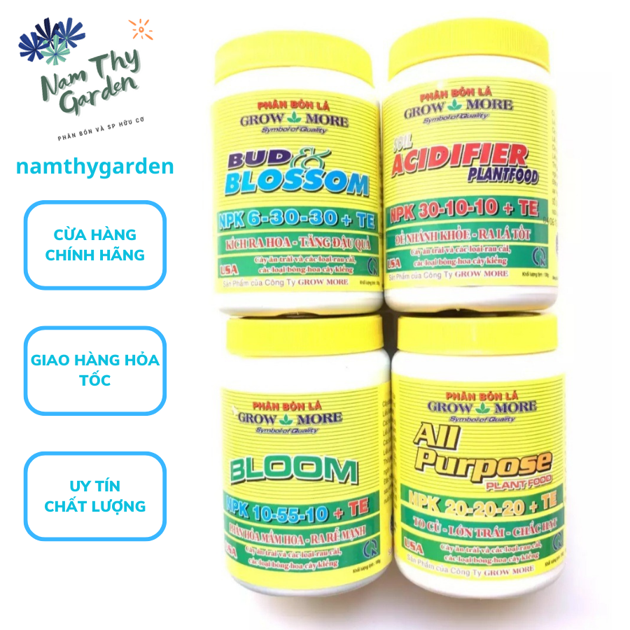 Combo 4 hủ phân bón lá cao cấp hiệu Growmore chuyên chăm sóc phong lan, cây cảnh, cây trồng, phan bon my
