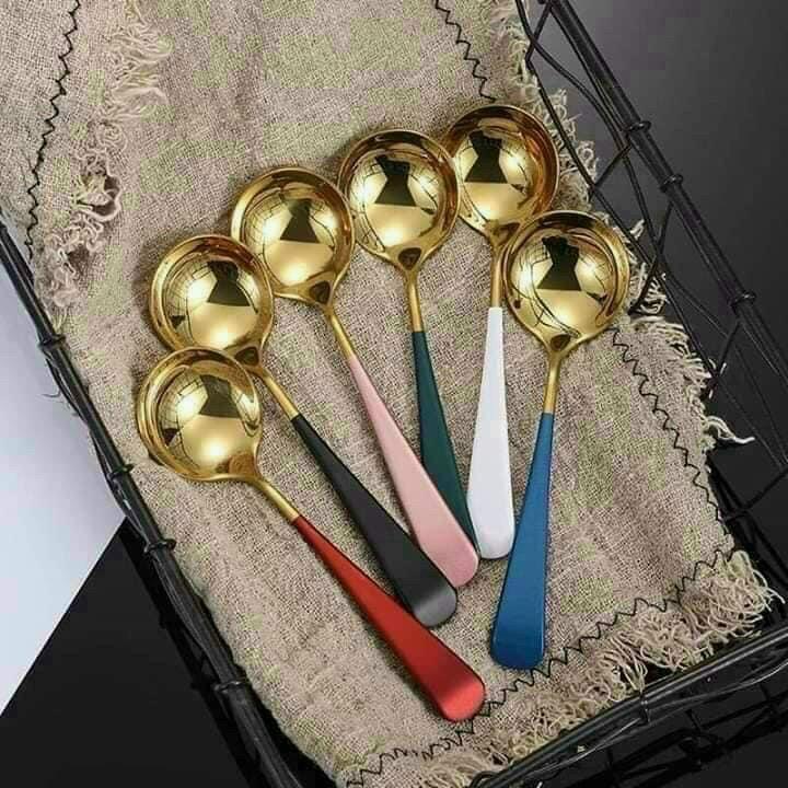 Thìa Ăn Cơm Bằng Inox Mạ Vàng Cán Dài Nhiều Mầu-00945