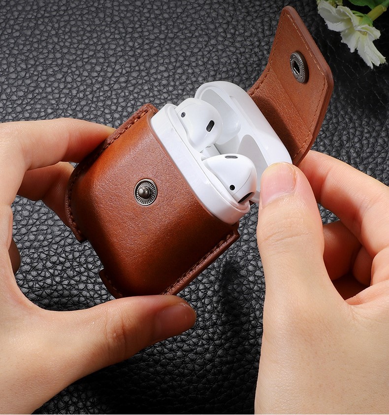 Bao Da Kai Leather Dành cho Airpods 1/2 Kèm Túi Đựng Tai nghe- Hàng Chính Hãng