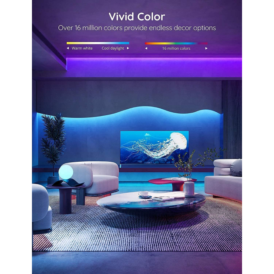 Dây đèn LED RGB chạy đuổi Govee Wi-Fi Strip Lights H6110 | Gồm 2 cuộn 5m, Cảm biến nhấp nháy theo nhạc độc đáo