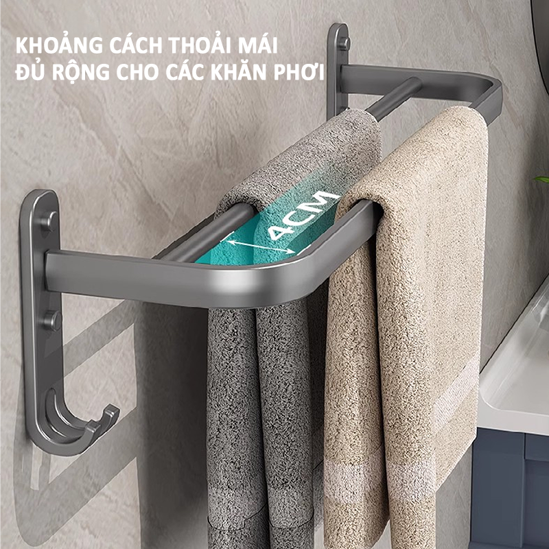 Giá treo khăn nhà tắm Inox 304 không cần đục lỗ- K1660