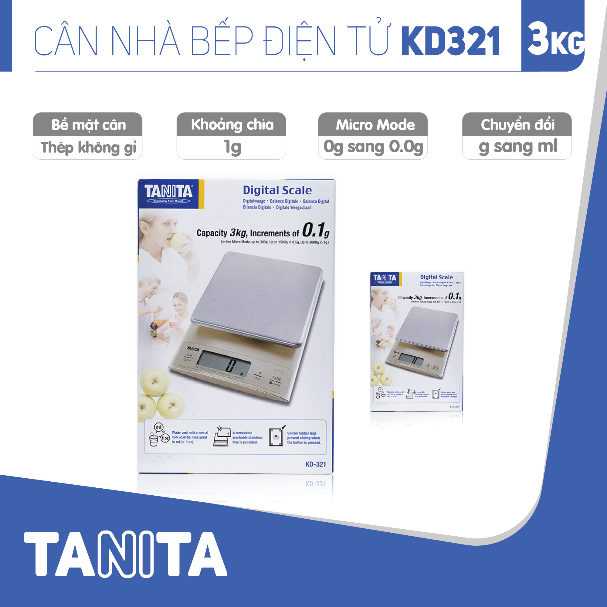 Cân điện tử nhà bếp TANITA KD321(3kg) (Chính hãng Nhật Bản), Cân nhà bếp 1kg, Cân nhà bếp 2kg, Cân nhà bếp 3kg, Cân nhà bếp độ chia 0.1g tối đa 200g, Cân Nhật, Cân trọng lượng, Cân chính hãng, Cân thực phẩm, Cân thức ăn, Cân tiểu ly điện tử, Cân chính xác