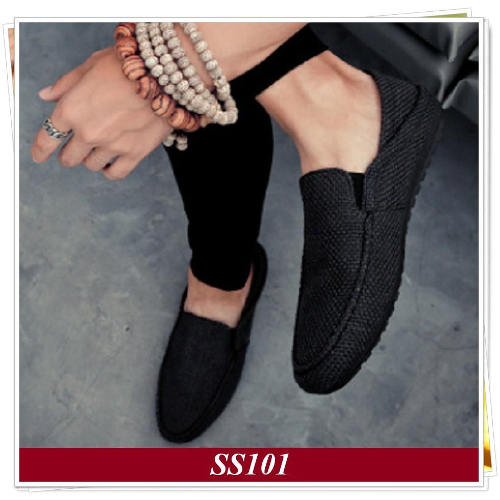 Giày lười nam Giày Nam Shop giày nam Giày đẹp Giày Vải Full Black SS101