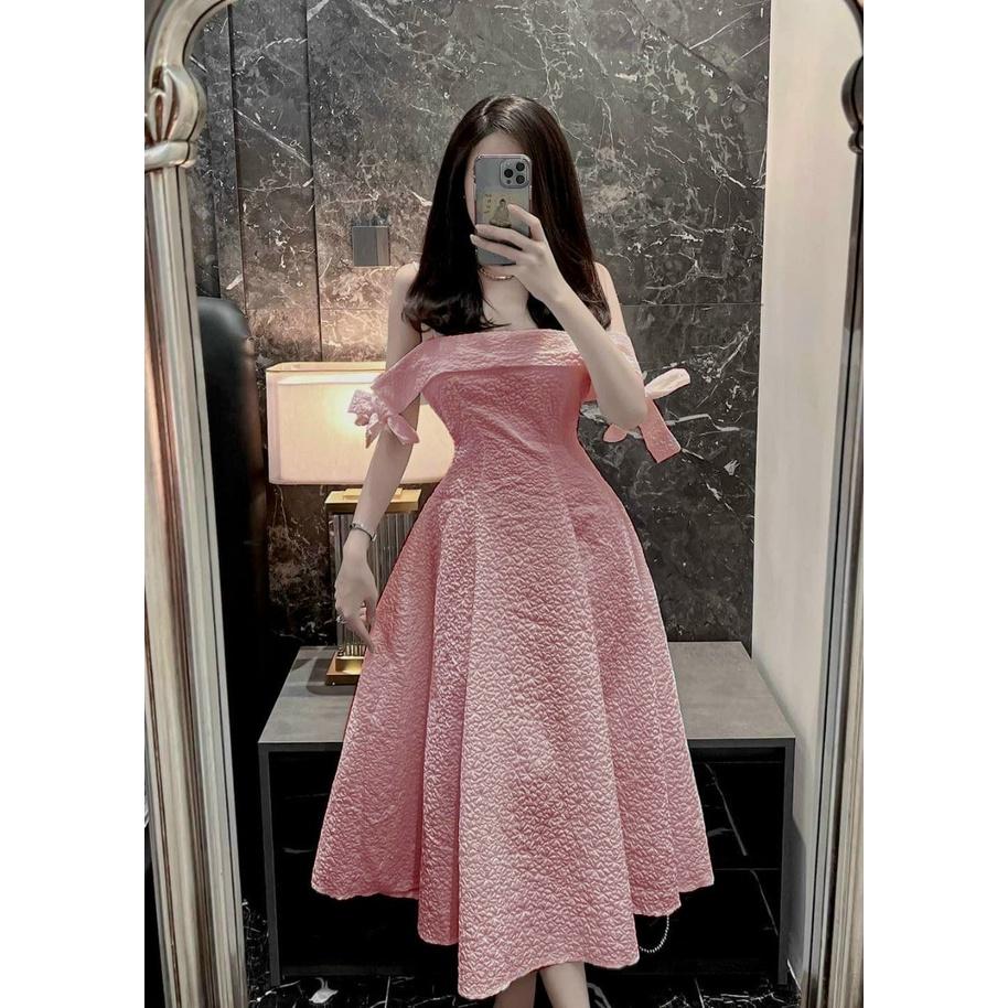 Đầm váy nữ maxi trễ vai xếp ly xốp đơn giản, xinh xắn dành cho các tiểu thư đi chơi, dự tiệc