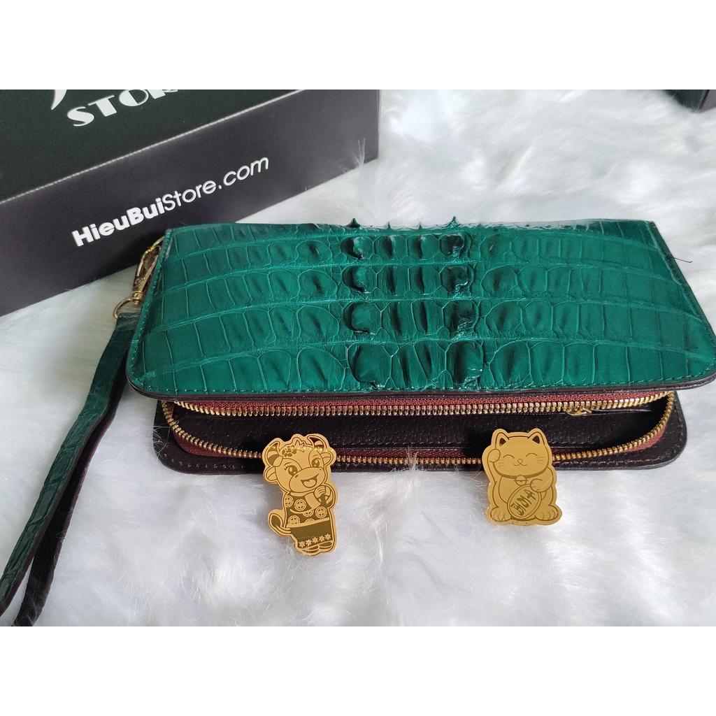 Ví Cầm Tay 1 Khóa Clutch Da Cá Sấu Cao Cấp Màu Xanh