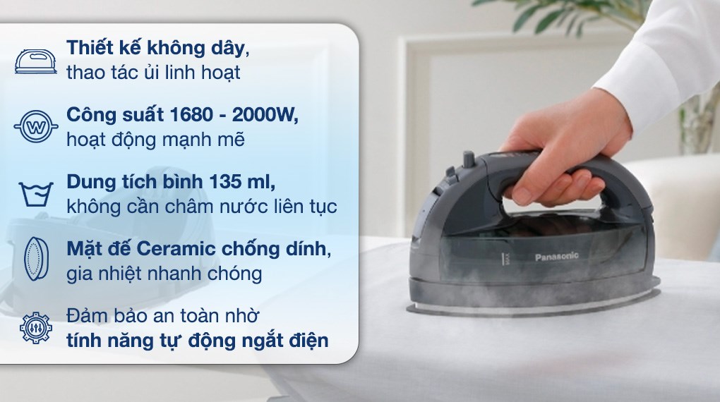 Bàn ủi hơi nước không dây Panasonic NI-WL55KRA - 2000W - Hàng chính hãng