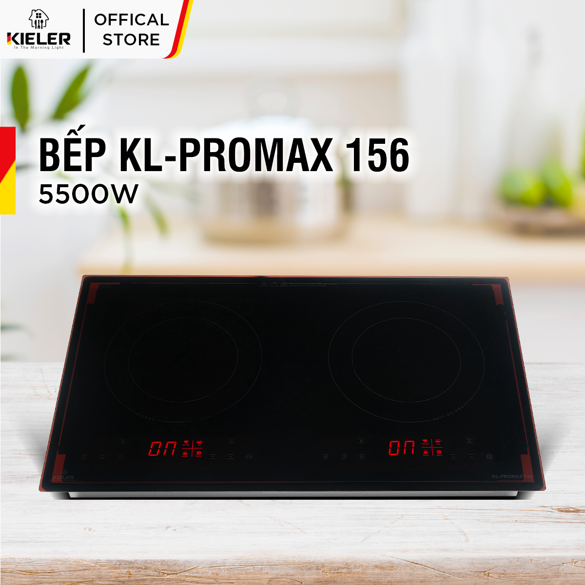 Bếp điện từ đôi Kieler KL-PROMAX 156 mặt kính Schott Ceran, Bếp điện từ có chế độ nấu lẩu, cảm ứng chống tràn 5500W - Hàng Chính Hãng