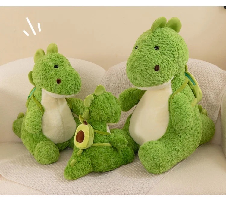 Thú nhồi bông khủng long đeo Balô quả bơ đáng yêu - Size 55cm đến 65cm - Quà tặng gấu bông khủng long êm mịn cho bé