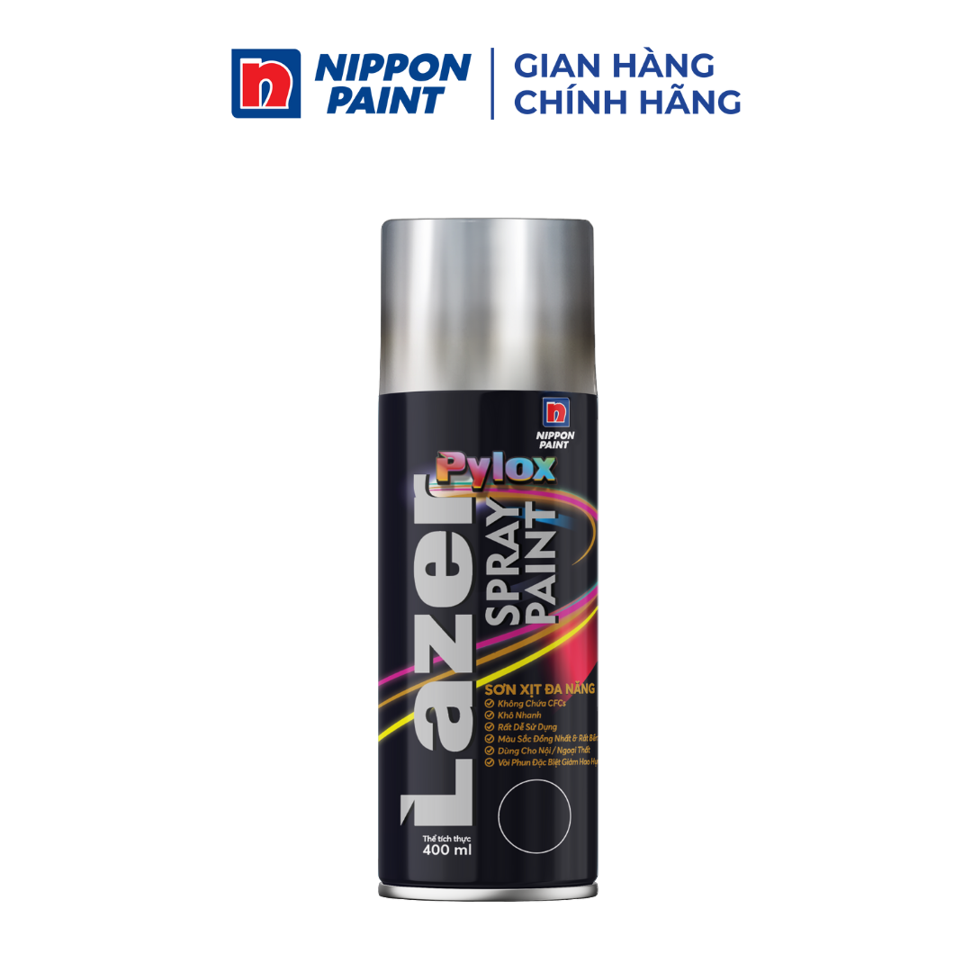 Hình ảnh Sơn xịt đa năng Pylox Lazer -Màu mạ Chrome - R-3012 BRIGHT CHROME- Chính hãng NIPPON PAINT - Dung tích 400ml