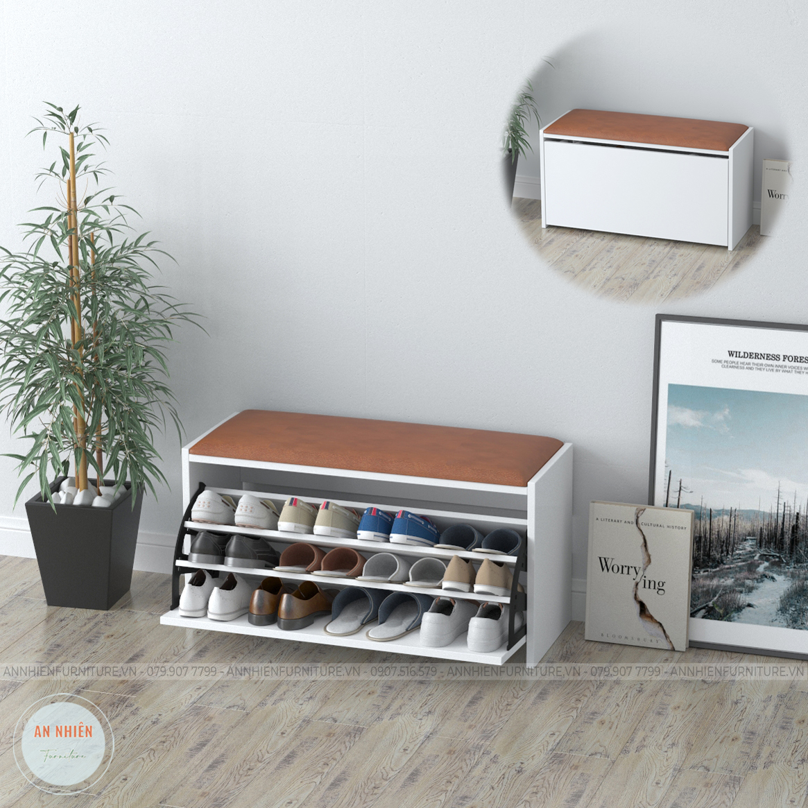 Tủ Giày Gỗ - Kệ Giày Dép Cánh Lật Cao Cấp Kết Hợp Nệm Ghế Ngồi Mang Giày Tiện Dụng
