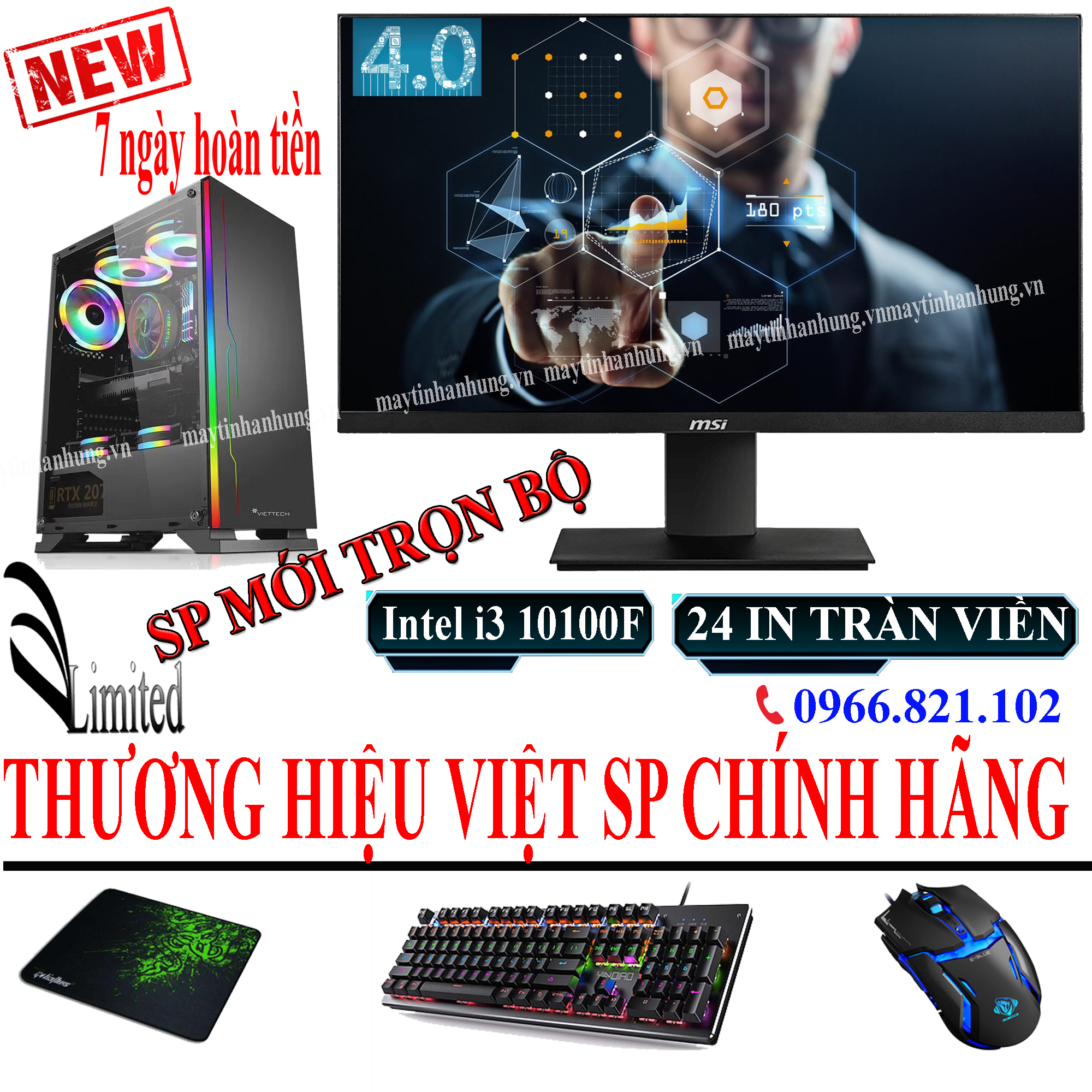 Bộ máy tính để bàn chơi Game VLimited đời cao i3 10100f/8G/ SSD/HDD/VGA/24inch sản phẩm trọn bộ - Hàng chính hãng