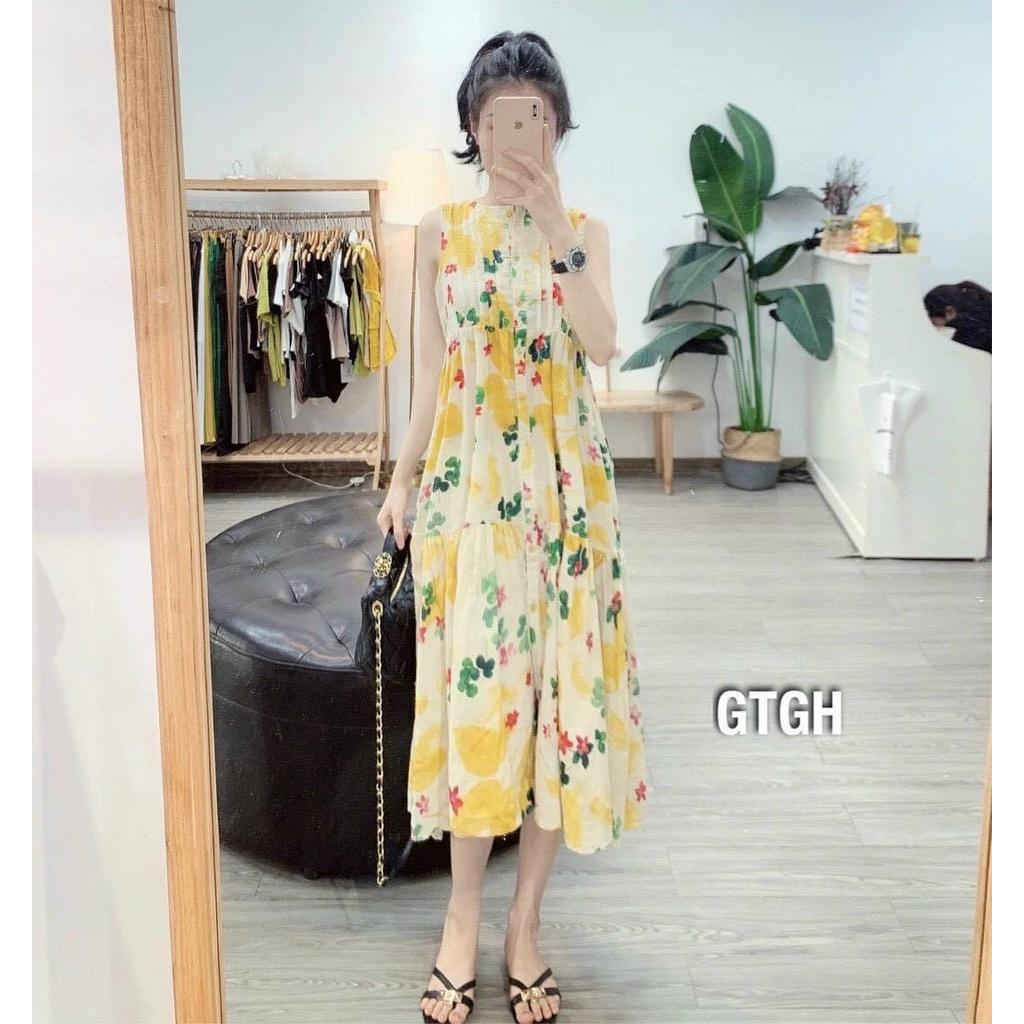 Váy bầu thời trang thiết kế hoa nhí chất Lụa Hoa -đầm bầu xinh freesize từ 45 đến 70kg